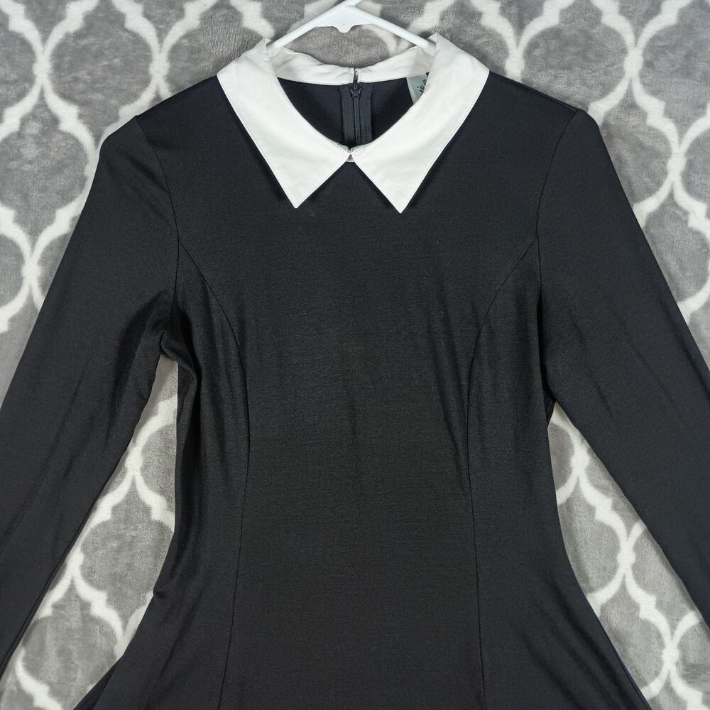 Goth Wednesday Addams Style Black Dress XS Long Sleeve Collared Aphratit - Picture 8 of 10